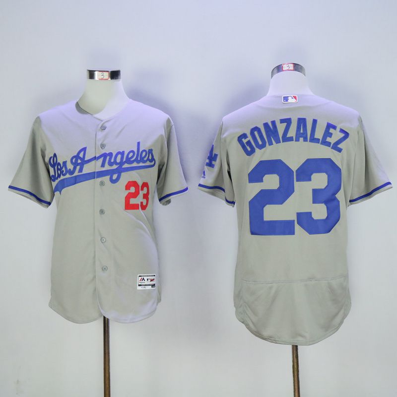 Men Los Angeles Dodgers 23 Gonzalez Grey MLB Jerseys1